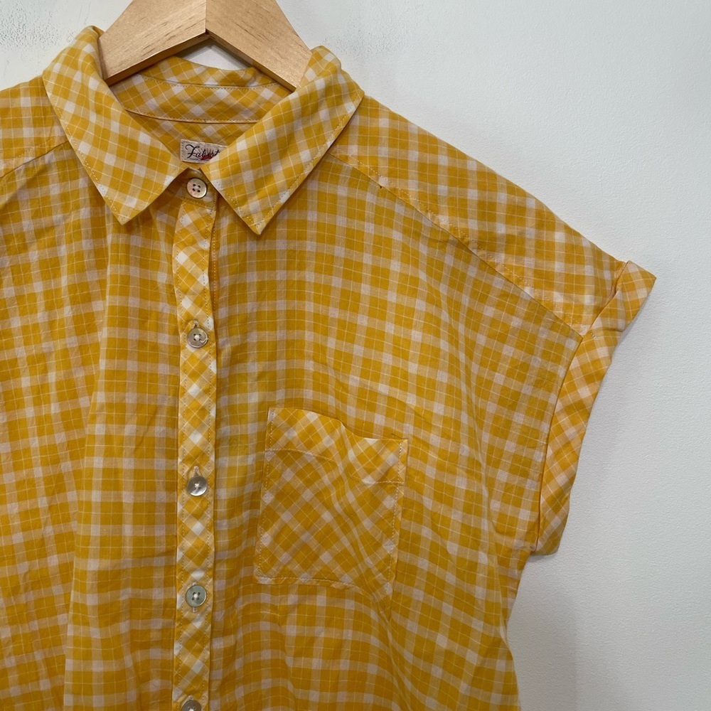 NWT Faherty Avery Short Sleeve Button Up Shirt 100% Cotton Yellow Plaid Womens S - Picture 3 of 10